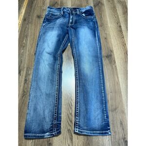 True Luck Men Jeans 30x30 Medium Wash Straight Leg Thick Stitch Denim Pockets